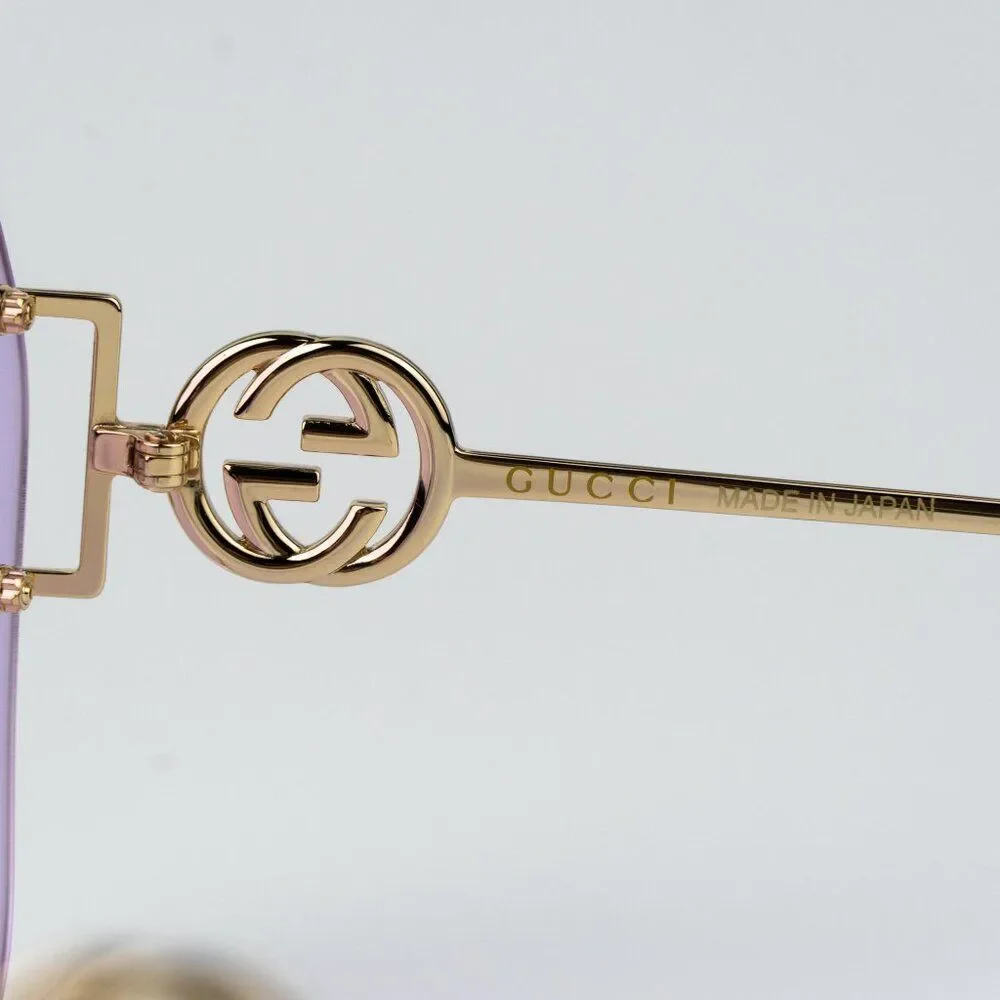 Gucci Women Sunglasses Gold Chain Violet Round GG1203S 001 NEW AUTHENTIC